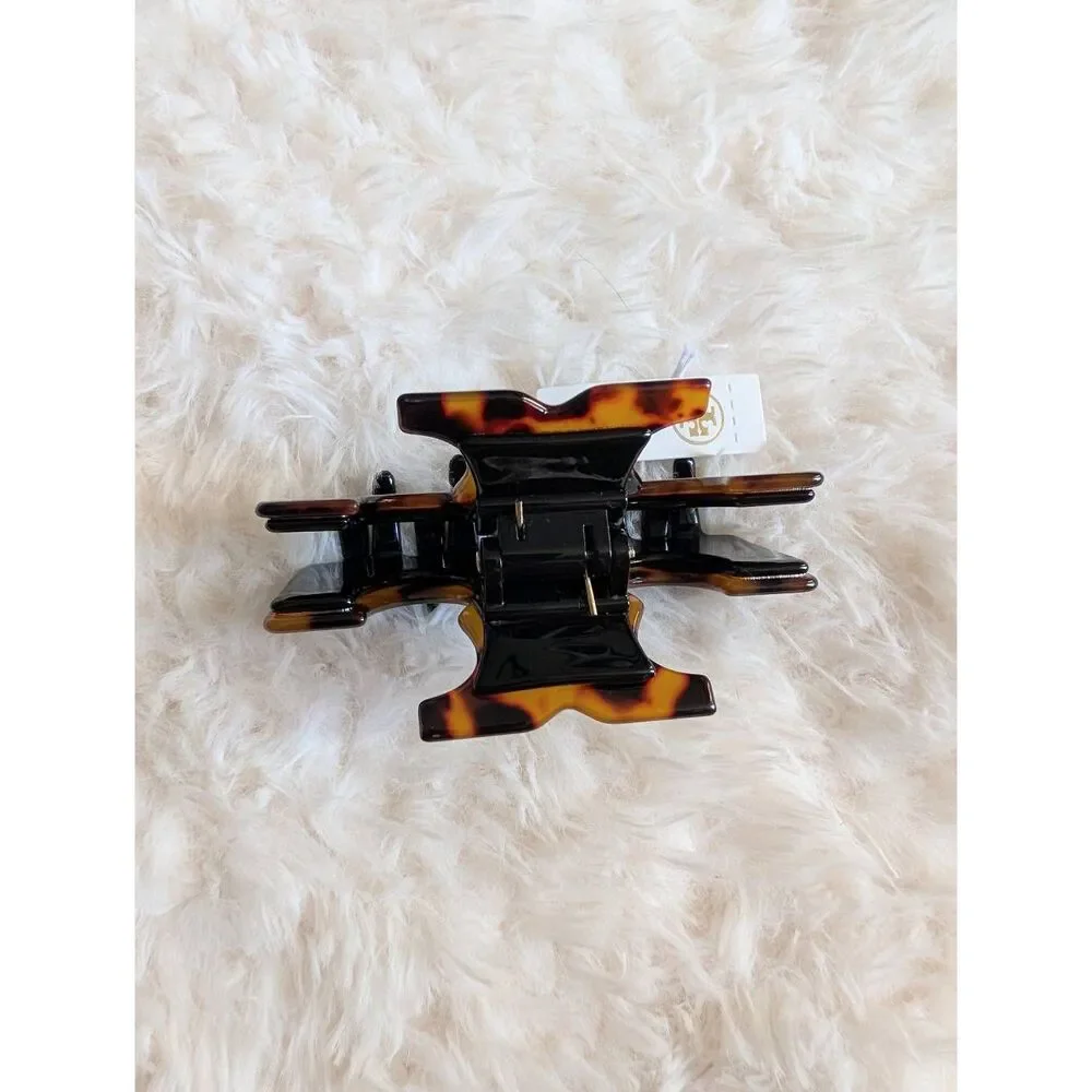 TORY BURCH Icon Double T Tortoise Black Hair Claw Clip